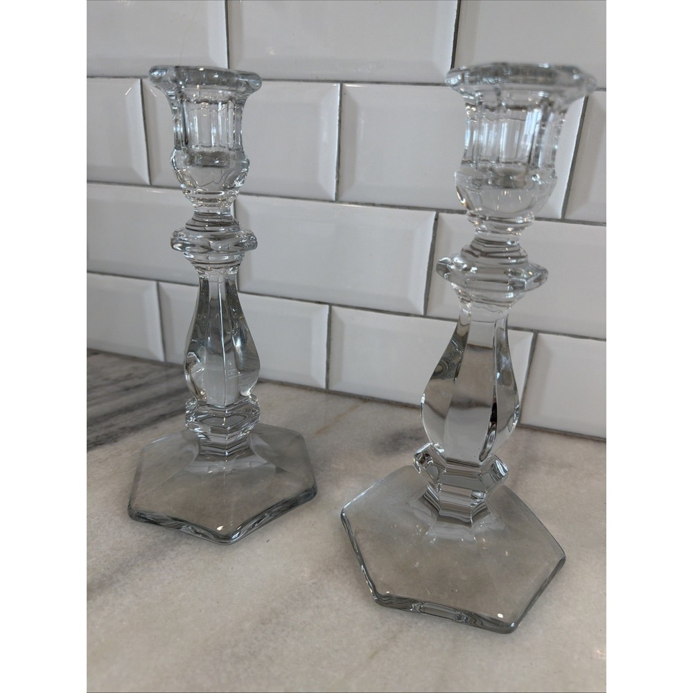 Vintage Heisey‎ Old Williamsburg Heavy Glass Candlestick Holders OLA006